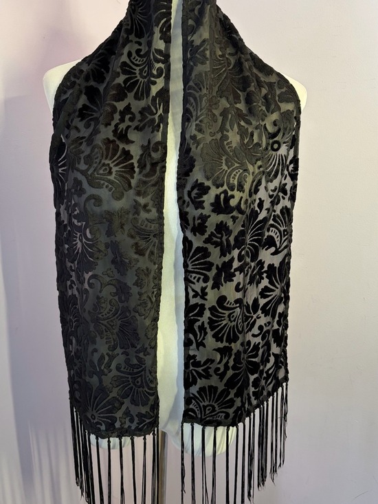 Accessories - Burnout Velvet Scarf with Fringe
